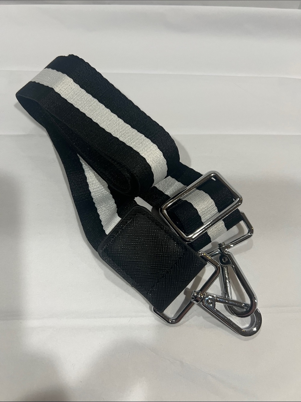 Black & White Striped Adjustable Crossbody Strap